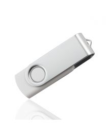 1GB White Custom Swivel USB Drive with Silver Metal Cover