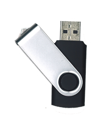1GB Black Custom Swivel USB Drive with Silver Metal Cover